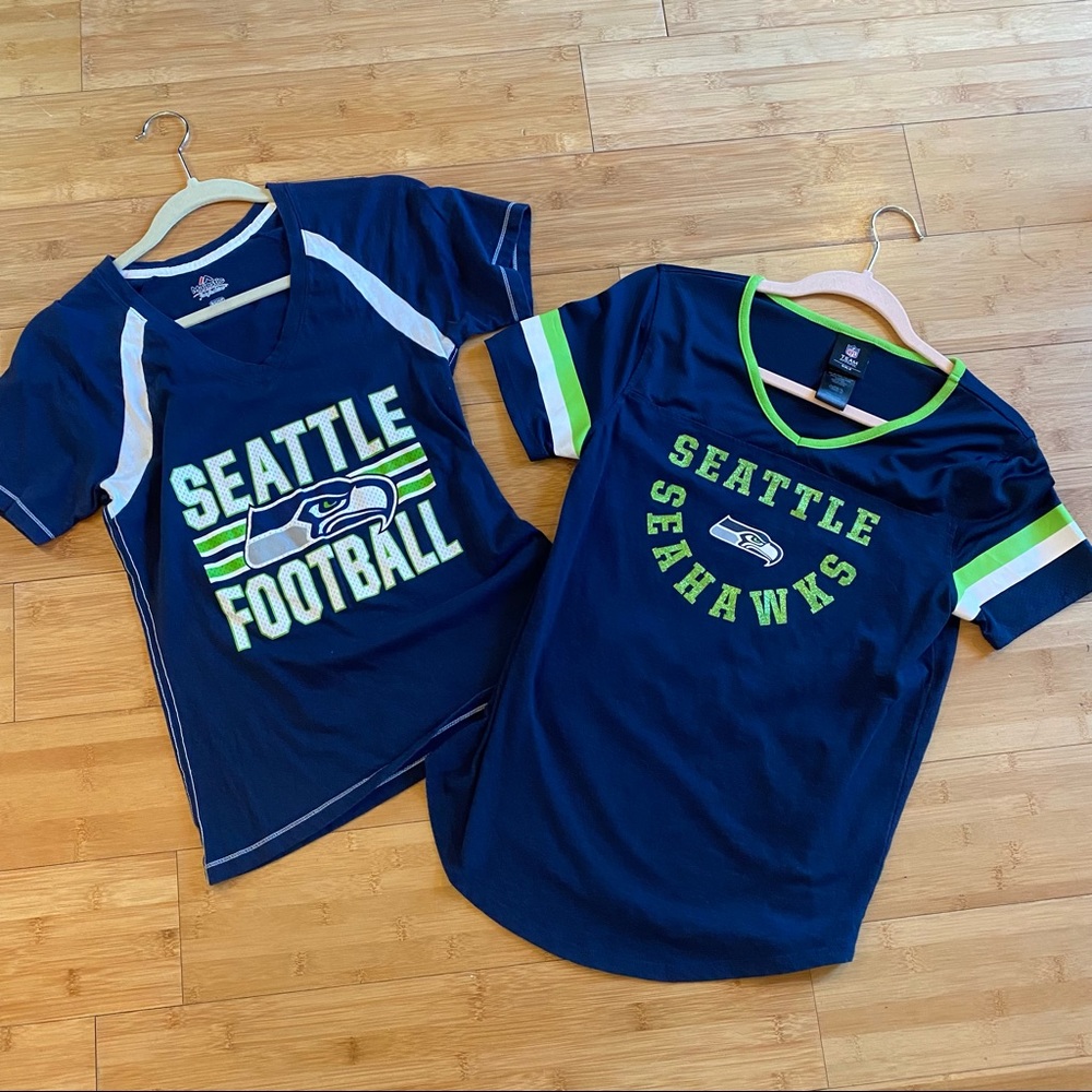 Seattle SeaHawks Women’s Jersey Glitter Short Sleeve Shirt Small or Girl’s XL